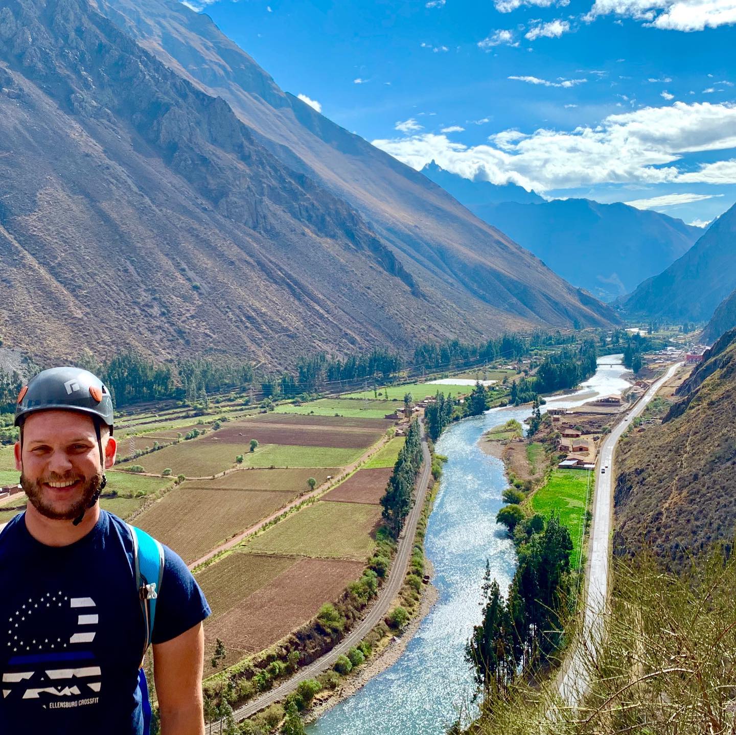 Peru Day 1: might as well rock climb my way to lunch in a cliff kitchen. Cliff lodge is seen in picture #3 to the right. Great toilet, too. We zip lined back down on 6 lines.
